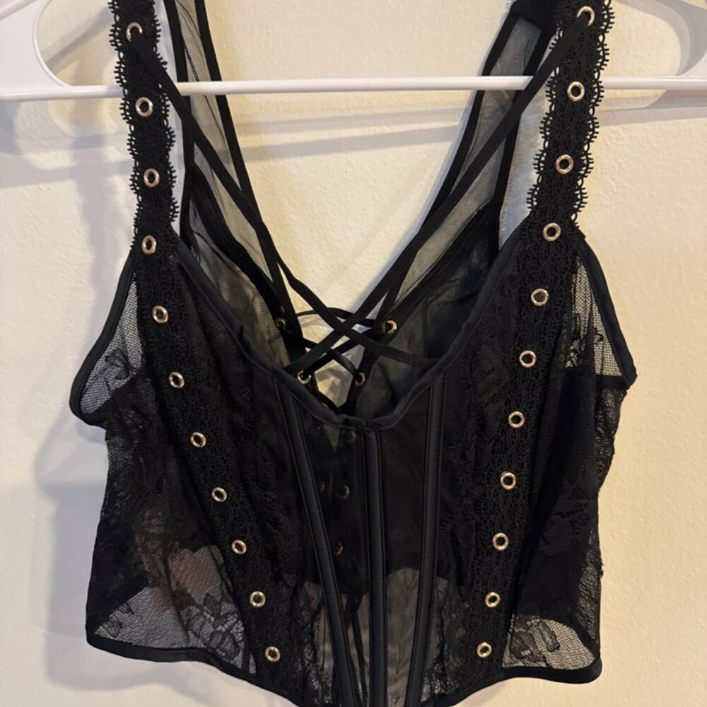 Victoria secret black lacy bralette corsette size XL NWT